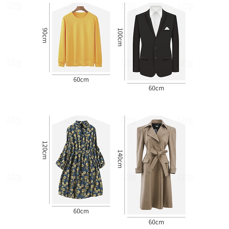 10Pcs Disposable Garment Bags for Clothes, Clear Plastic Dust Covers for Dry Cleaning, Thickened Suit and Coat Protectors, Transparent Clothes Cover for Laundry Shop or Home Use3