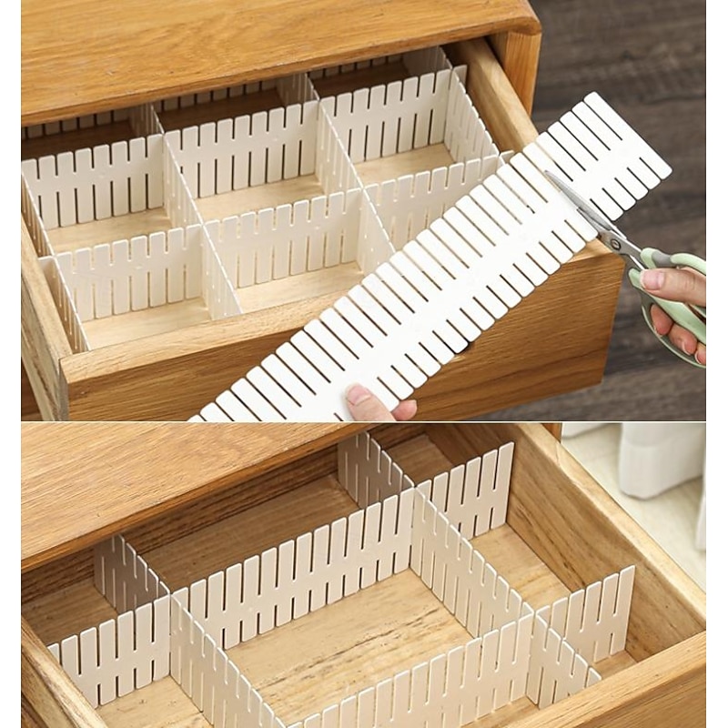 12pcs Adjustable Drawer Organizer Dividers, Plastic Drawer Separator Inserts, DIY Customizable Drawer Storage Bins for Socks, Underwear, Accessories, Closet and Office Organization3