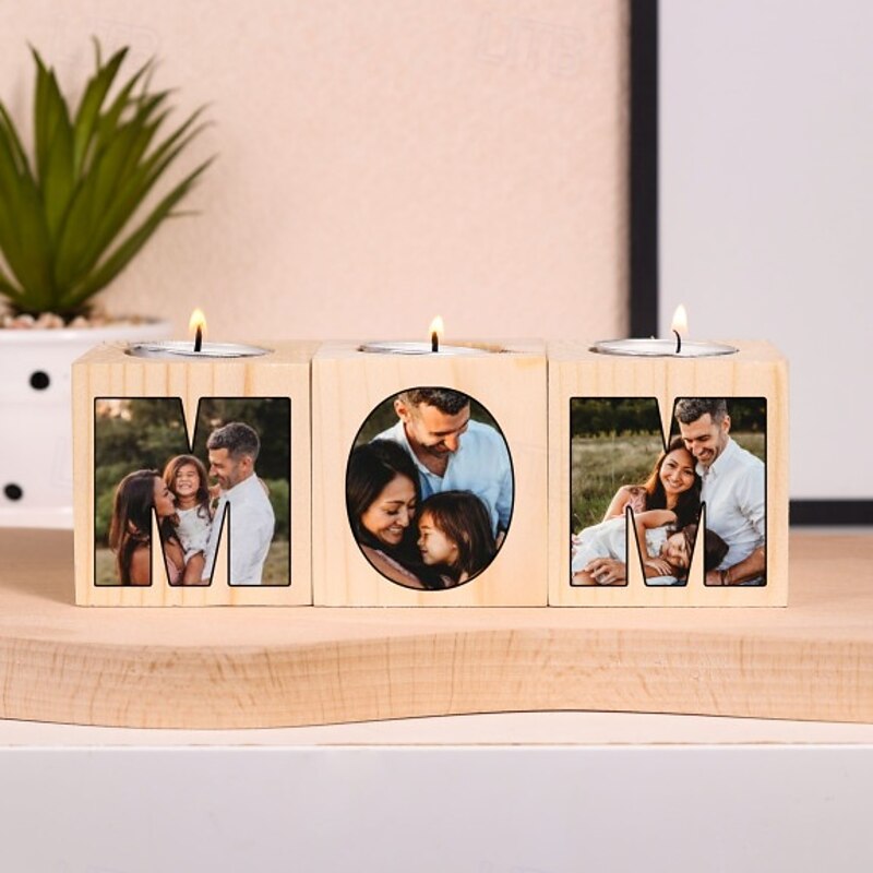 Personalized Photo Wooden Candle Holder Custom Best Gift for Mom – Heartfelt Gift for Mother's Day, Birthday, Anniversaries, and Special Occasions, Warm and Meaningful Decoration