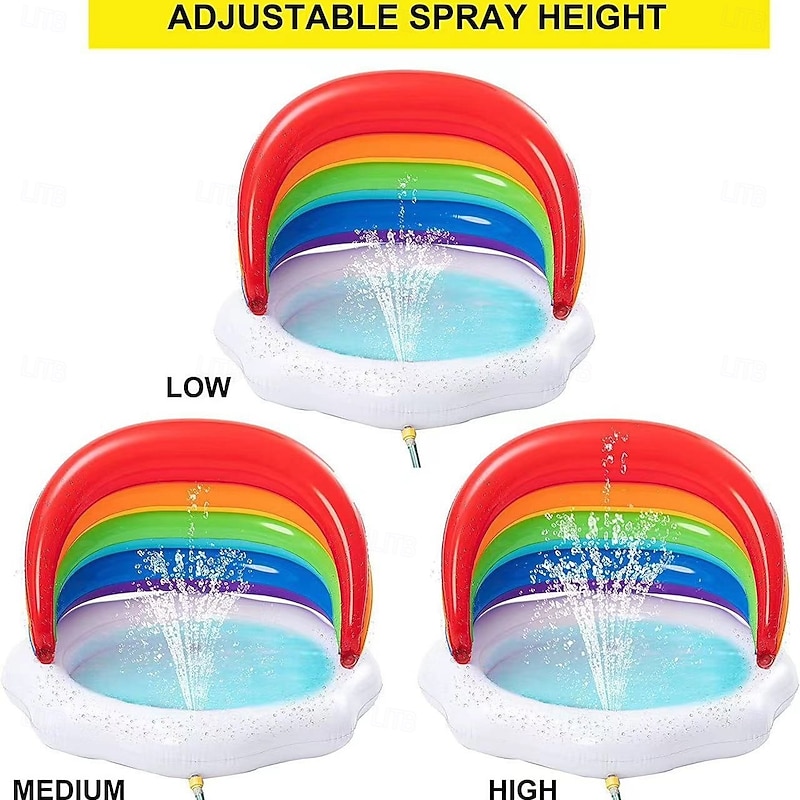Inflatable Sprinkler Baby Pool with Canopy Rainbow Kiddie Pool Wading Pool for LearningInfant Water Pool ToysOutdoor Swimming Pool for Kids3