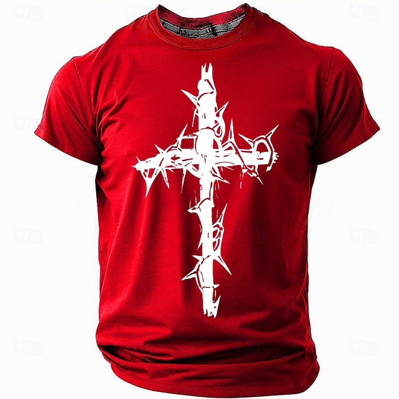 Easter Men's Cross T Shirt Short Sleeve T shirt 3D Print Crew Neck Shirt Fashion Daily Designer Party Street Casual Black Red Blue Summer Spring Clothing Apparel S M L XL XXL XXXL4