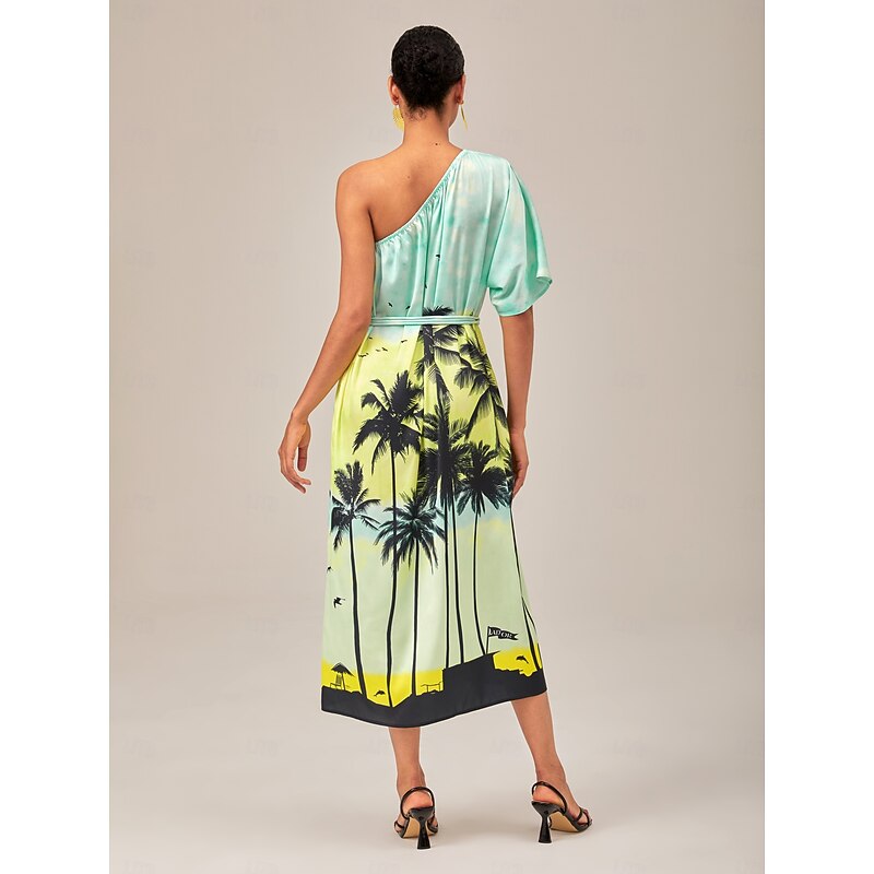 Beach Vibes Asymmetrical Maxi Dress with Coconut Palm Print2