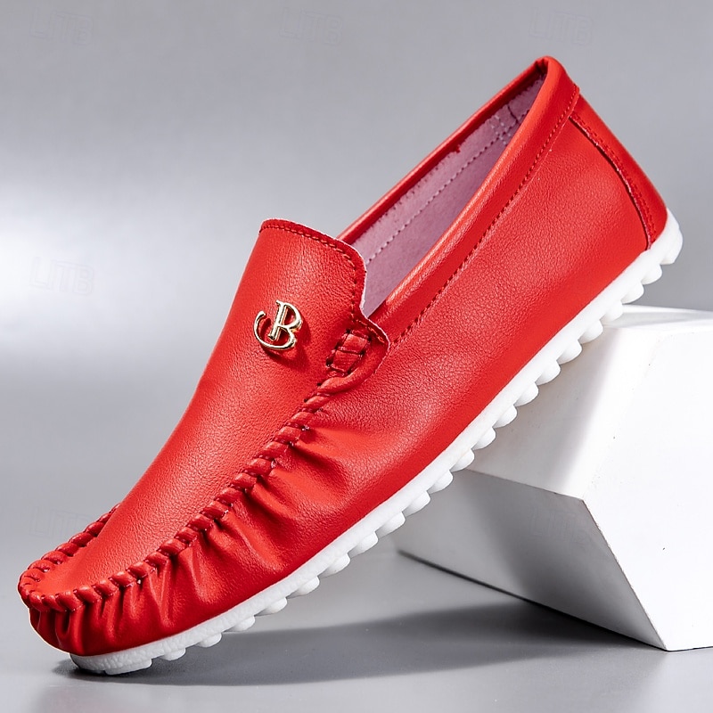 Men's Red Moccasins with Elasticized Design and Logo, Comfortable Slip-On Shoes for Casual Outings and Relaxing Vacations