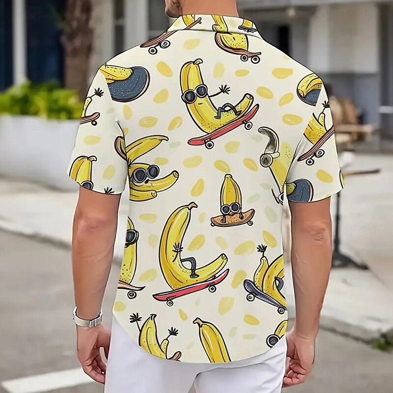 Men's Funny Banana Skateboard Shirt Summer Hawaiian Shirt Button Up Shirt Short Sleeve Hawaiian Vacation Holiday Beach Wear Summer Spring Turndown 3D Print Collared Shirts Light Khaki Beige3