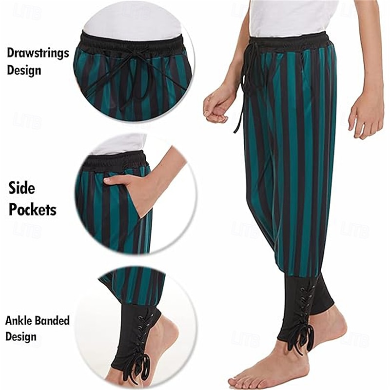 Retro Vintage Medieval 17th Century Pirate Pants Pirate Knight Ritter Viking Drawstring Stripes Fancy Dress Men's Pirate Halloween Carnival LARP Ren Faire Adults' Pants4
