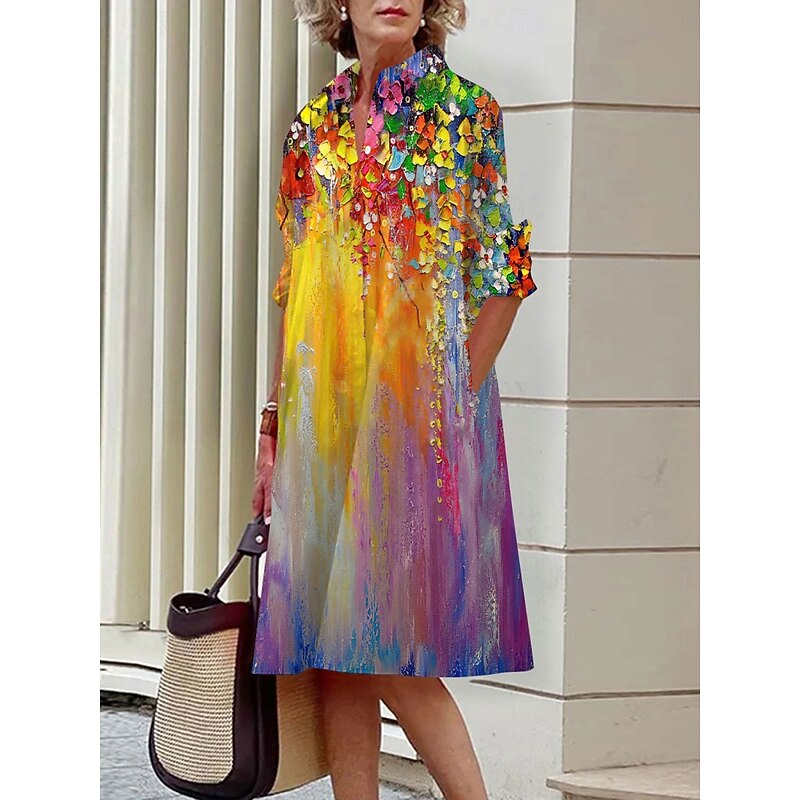 Women's Mini Dress Shirt Dress Casual Dress Summer Dress Fashion Vacation Daily Weekend Regular Fit Floral Long Sleeve Shirt Collar Pink Purple Summer2