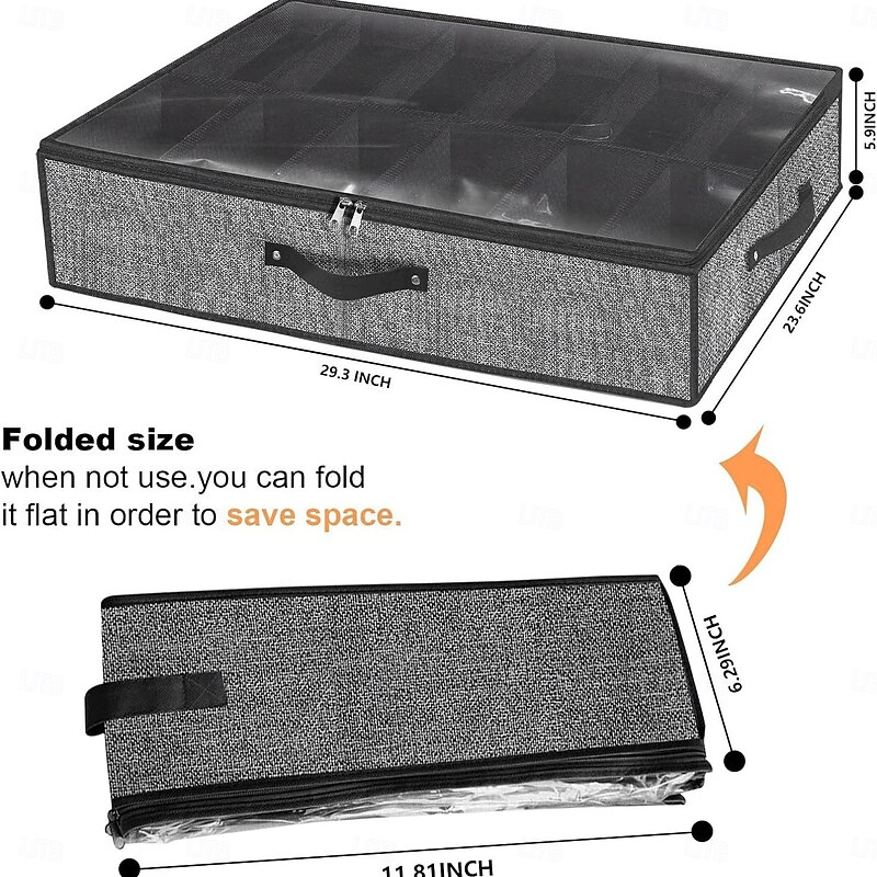 2 Pack Under Bed Shoe Storage Organizer, 24 Compartments, Underbed Shoes Closet Storage Solution with Clear Window, Breathable, Foldable Fabric Container Box with Reinforced Handles4