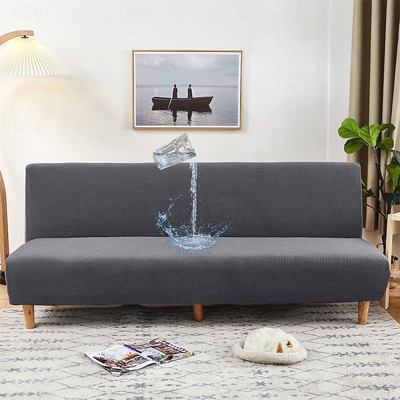 Water Resistant Sofa Bed Slipcover 1-Piece Stretch Burgundy Sofa Slipcover Armless Sofa Cover Furniture Protector Soft with Elastic Bottom for Kids, Spandex Jacquard Small Checks