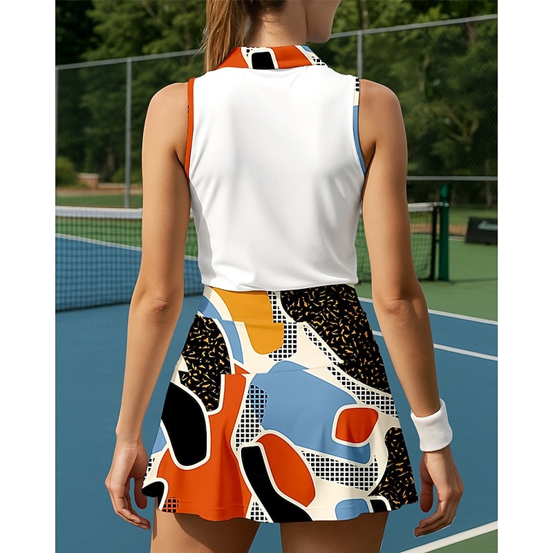 Women's Graphic Sports Set Tennis Set Tennis Skirts Tennis Shirt 2 Pieces Sleeveless Patchwork Print Breathable Tennis Golf Badminton Turndown Skirt Royal Blue Blue Purple Tennis Clothing2