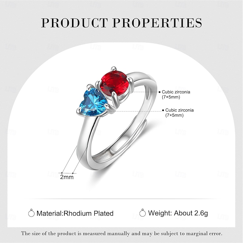 Personalized Birthstone Ring for Her, Double Stone Open Ring Design, Symbol of Eternal Love, Gift for Mom Wife Girlfriend, Mother's Day Valentine's Day Birthday Christmas Present2