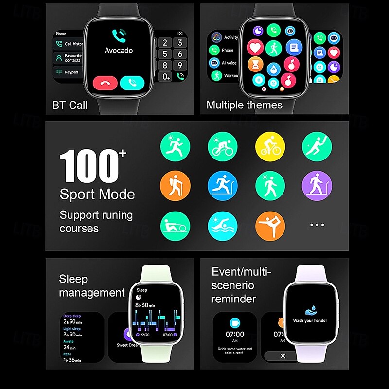 696 GTX20 Smart Watch 1.85 inch Smartwatch Fitness Running Watch Bluetooth Pedometer Call Reminder Sleep Tracker Compatible with Android iOS Women Men Hands-Free Calls Message Reminder IP 67 38mm3