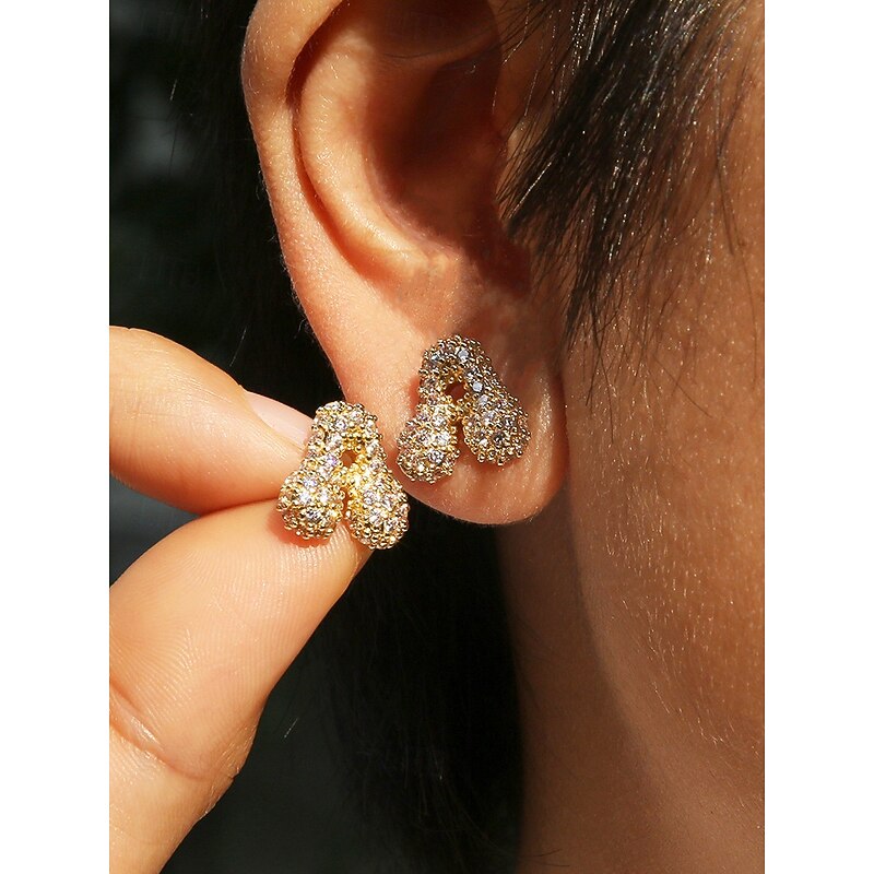 Gold Rhinestone Initial Stud Earrings - Women's Personalized Sparkling Letter Earrings, Sparkling A-Z Crystal Jewelry, Perfect for Daily Wear, Graduation Gift, Mother's Day Gift and Party3