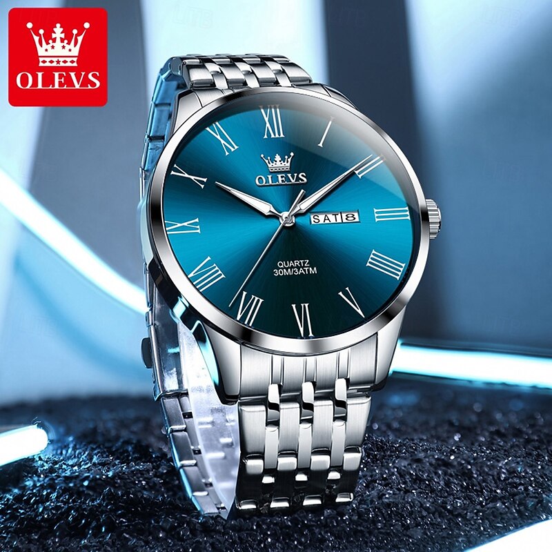 OLEVS 3633 Dual Calendar Classic Quartz Watch For Men Roman Scale Luxury Dress Wristwatch Waterproof Luminous Original Man Watch3