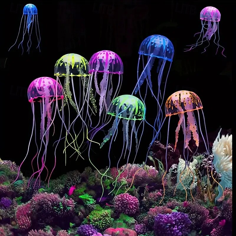 1Pcs Artificial Vivid Jellyfish Silicone Fish Tank Decoration Aquarium Decoration Fish Tank Simulation Coral Plant Decoration