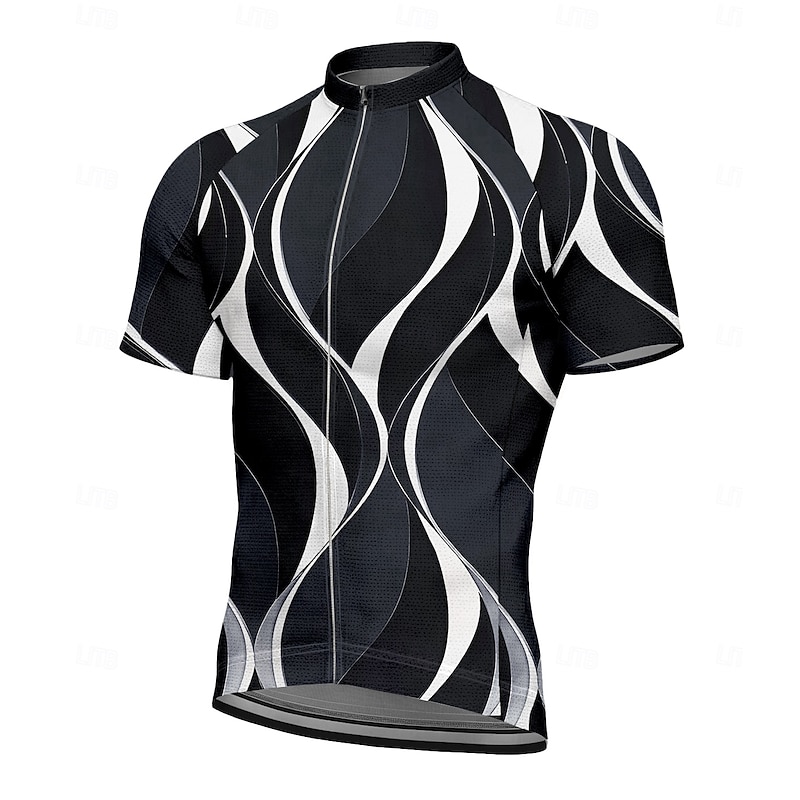 Men's Cycling Jersey Graphic Geometric Geometic Short Sleeve Bike Tee Tshirt Jersey Top with 3 Rear Pockets UV Resistant Quick Dry Front Zipper Reflective Strips Sports Black White Blue Clothing4