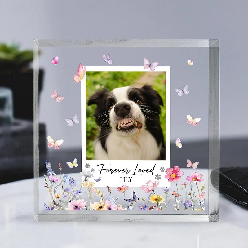 Personalized Memorial Acrylic Pet Photo Plaque Custom Sympathy Gifts For Loss Of Loved Ones Forever Loved Pet Dog Memorial Decor for Home Bedroom Decor Tribute to Beloved Pup
