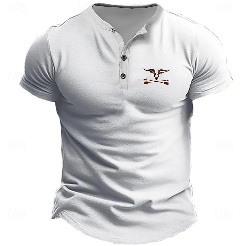 Men's T Shirt Henley Shirt Short Sleeve Designer Retro Vintage Casual Street Casual Daily Summer Spring White Yellow Henley Henley T-Shirt