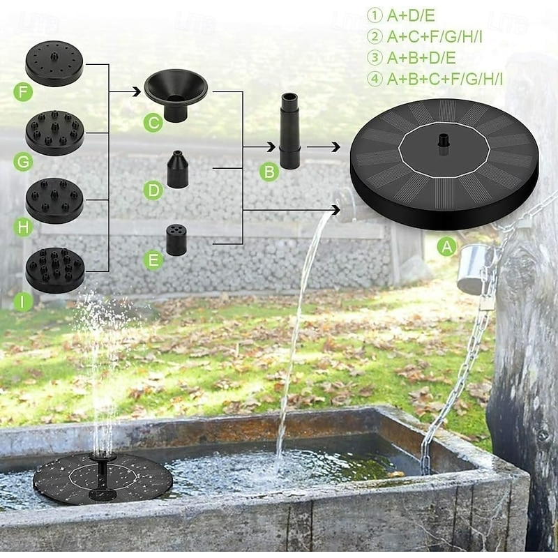 Solar Fountain Courtyard Garden Bird Bath Fountain, Outdoor Pond Floating Fountain3
