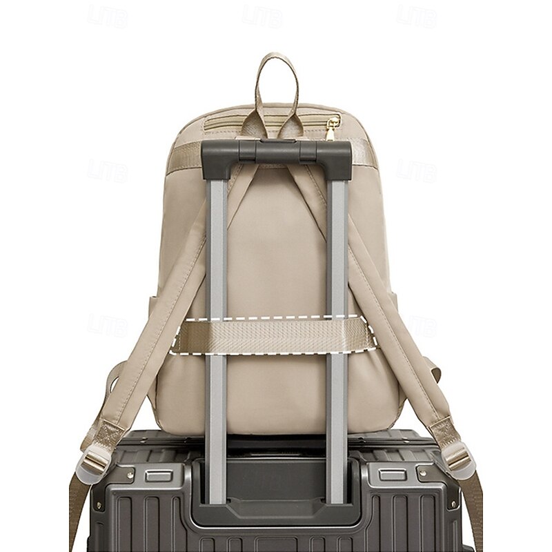 Women's Quilted Nylon Backpack - Stylish Beige Fashion Backpack with Gold Zippers, Multi-compartment Design, Perfect for Daily Use, School or Travel4