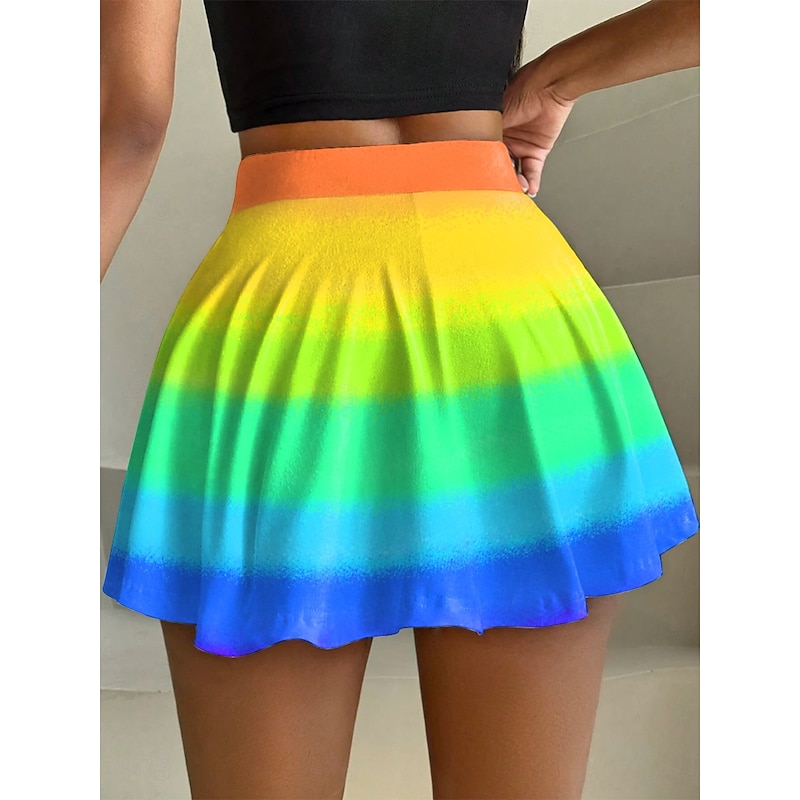 Women's Short Skirt culottes Fashion Casual Mini High Waist Skirts Graphic Gradient Micro-elastic Daily White Blue Rainbow Rose Red Summer Knit Polyester3