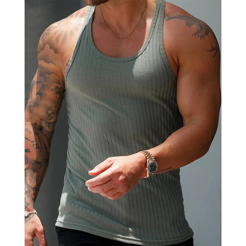 Men's Tank Top Vest Top Undershirt Sleeveless Shirt Sleeveless U Neck Summer Plain Fashion Designer Vacation Street Going out Light Pink Black Pink Top Tee for Men