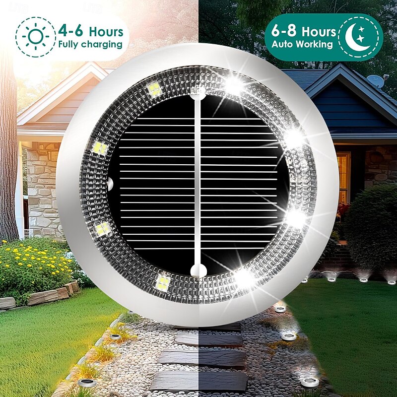 1pc Solar Ground Lights Outdoor, 8 LED Solar Disc Lights IP65 Waterproof Flat Solar Lights, Pathway Lights Solar Powered for Garden Lawn Patio Yard Path Landscape2