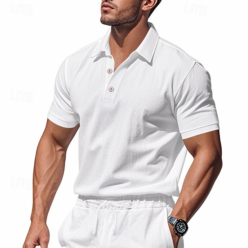 Men's Golf Shirt Golf Polos Shirts Work Casual Lapel Short Sleeve Basic Modern Plain Buttons Summer Regular Fit Black White Navy Blue Khaki Light Grey Army Green Golf Shirt3