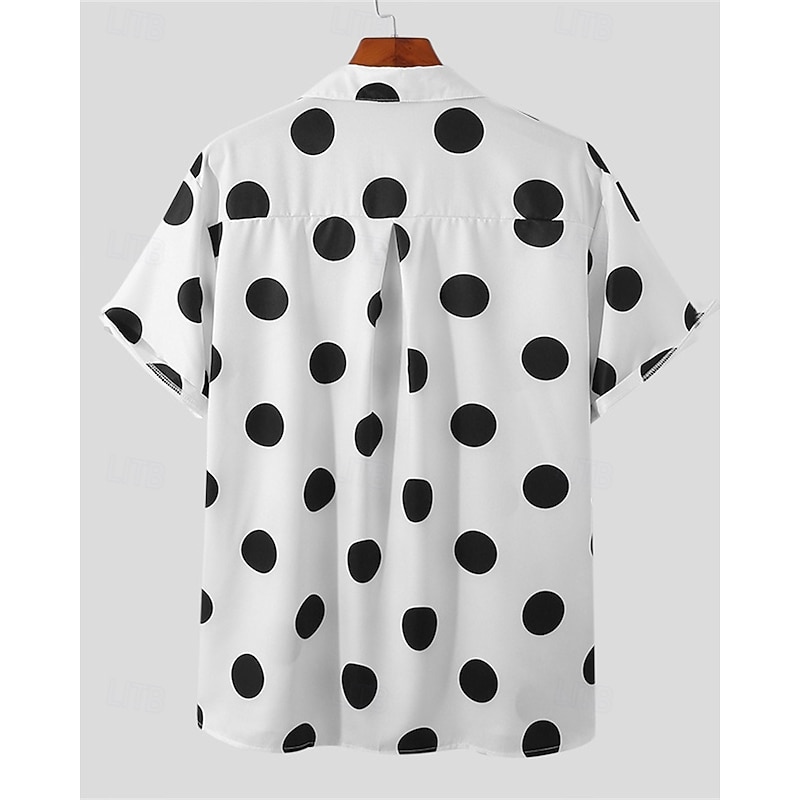 Men's Shirt Summer Shirt Casual Shirt Beach Shirt Button Up Shirt Black White Yellow Short Sleeve Polka Dot Lapel Vacation Hawaiian Clothing Apparel Polyester Fashion Casual Comfortable3