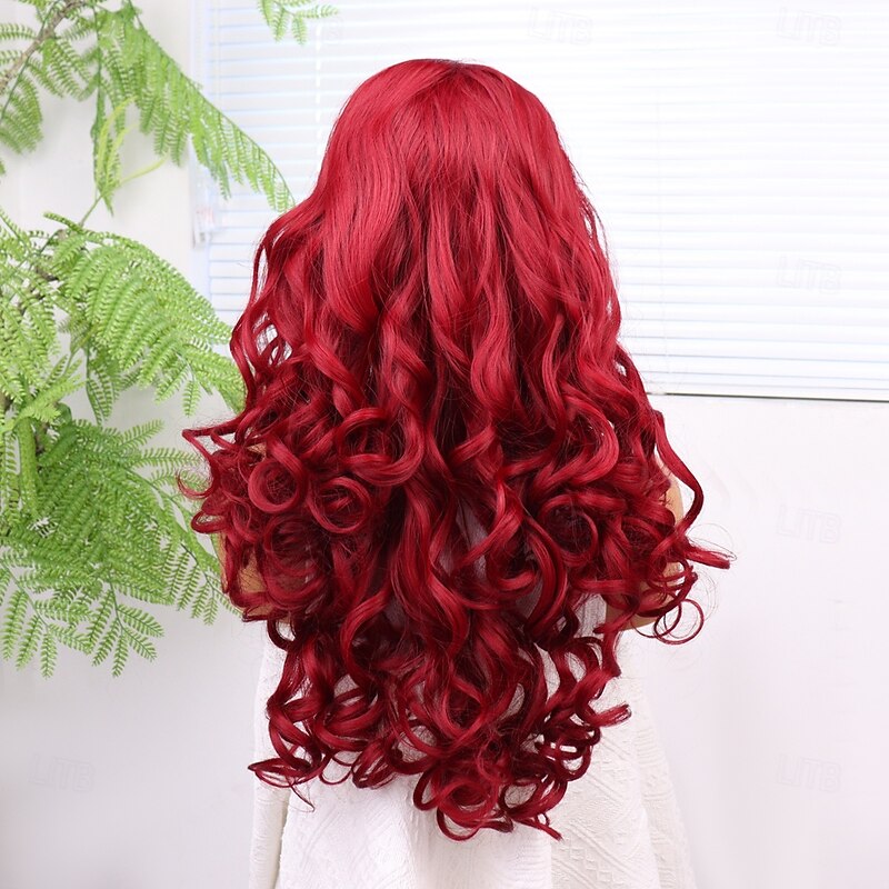 Synthetic Lace Wig Body Wave Style 22 inch Red Middle Part 13x4 Lace Front Wig Women's Wig Red / Brown4