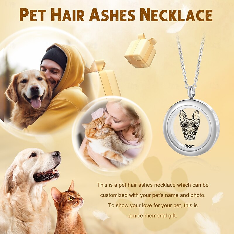 1 PC Personalized Custom Pet Ash Necklace Used To Commemorate Your Favorite Pet Inside Can Place Pet Ashes Can Customize Pet Photos Available In Three Colors.3