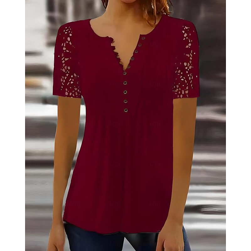 Women's Shirt Solid Color Elegant Bohemia Daily Sleeveless High Neck Regular Tops Daily Holiday Going out Patchwork Buttons Print Black White Red Blue Summer Spring3