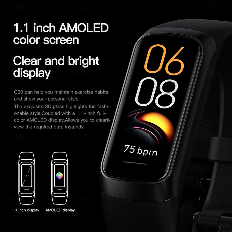 696 C60 Smart Watch 1.9" Fitness Tracker with Temperature Monitoring Call Reminder IPX0 Waterproof 24.4mm Watch Case3