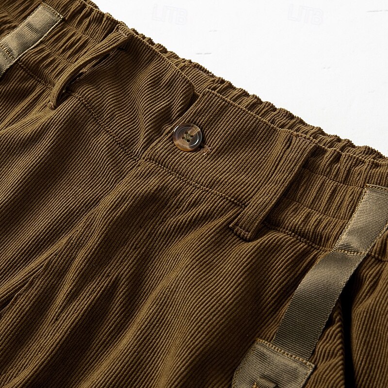 Men's Cargo Shorts Shorts Casual Shorts Hiking Shorts Corduroy Shorts Elastic Waist Multi Pocket Straight Leg Plain Comfort Breathable Knee Length Outdoor Casual Daily Fashion Streetwear Black Blue4