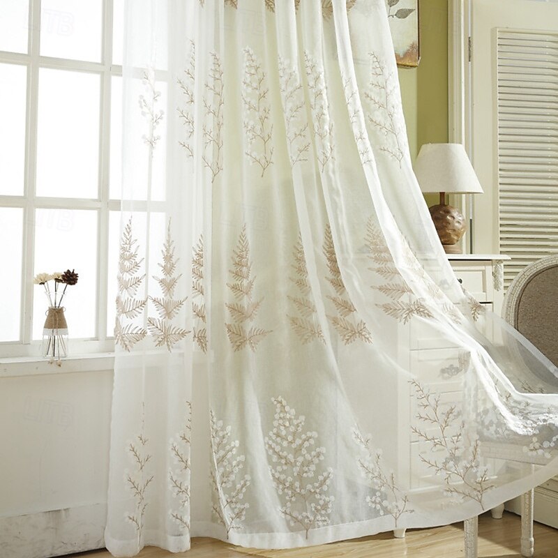 2Pcs French Style High-End Embroidered Window Screen Living Room Bedroom Dining Room Study Semi Transparent Curtains2