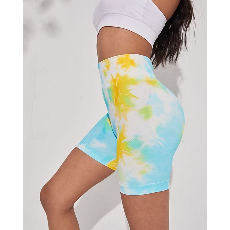 Women's Yoga Shorts Elastic Waistband Butt Lift Lightweight Tummy Control High Waist Pilates Gym Workout Golf Shorts Colorful Blue Green Sports Activewear Stretchy Slim3