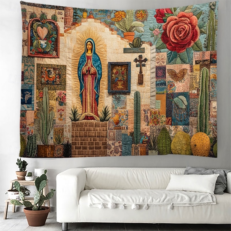 Cinco de Mayo Hanging Tapestry Mexico Our Lady of Guadalupe Folk Art Large Tapestry Mural Decor Photograph Backdrop Blanket Curtain Home Bedroom Living Room Decoration4