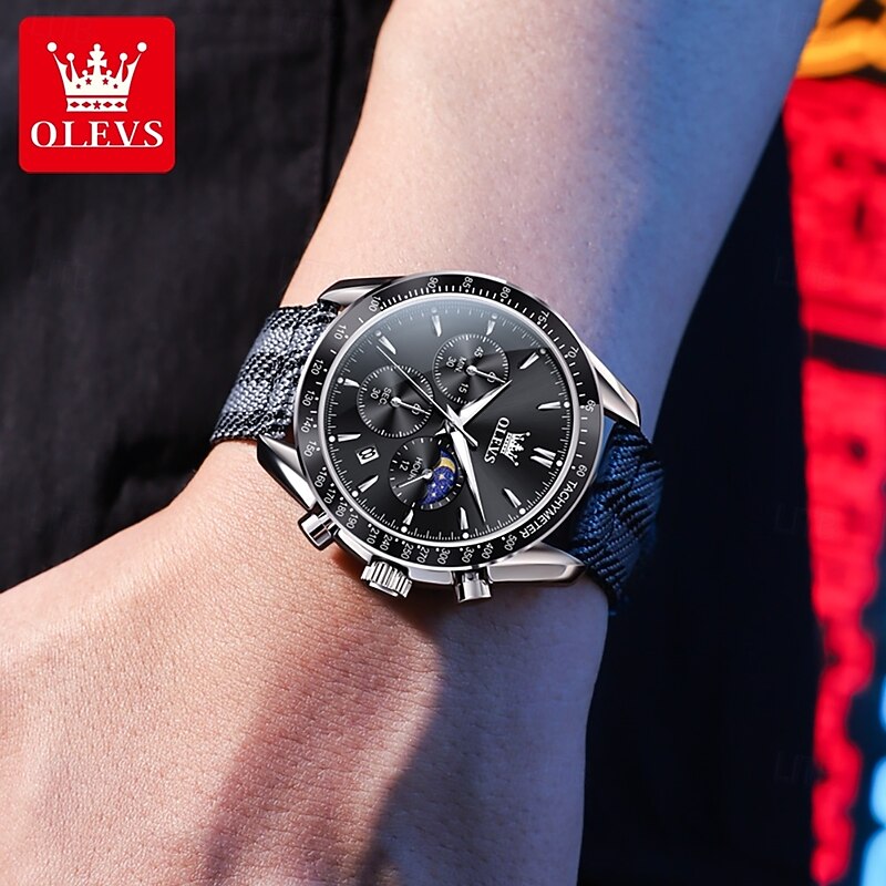 OLEVS 3630 Original Brand Watch for Men Waterproof Luminous Nylonr Strap Quartz Wristwatch Chronograph Mans Watches4