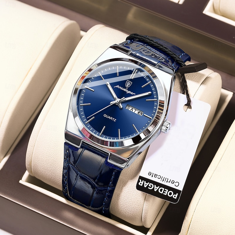 Luxury Quartz Men's Sports Wristwatch, Waterproof, Luminous Date Week, Stainless Steel, Classic Male Watch