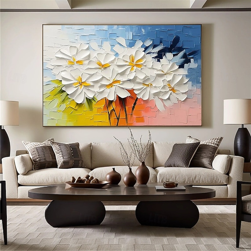 Large Flower Landscape Oil Painting On Canvas hand painted Pastel Floral Painting Spring Flower Scenery Painting Large Wall Art flower painting for Living Room office wall Decor3