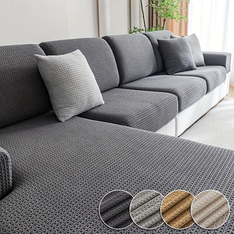 1pc Stretch Sofa Seat Cover Universal Jacquard Soft Polar Fleece Slipcover Easy to Clean & Durable