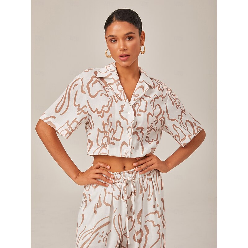 Abstract Art Print & Linen-Like Short-Sleeve Shirt