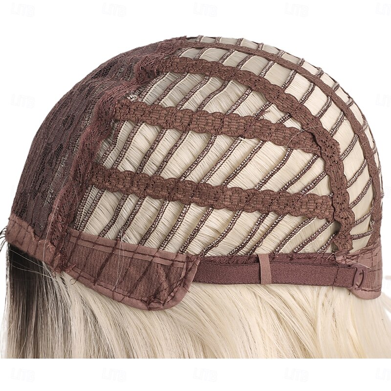 Synthetic Wig kinky Straight Natural Straight Middle Part Deep Parting Machine Made Wig 12 inch A1 Synthetic Hair Women's Classic Comfortable Color Gradient Blonde2