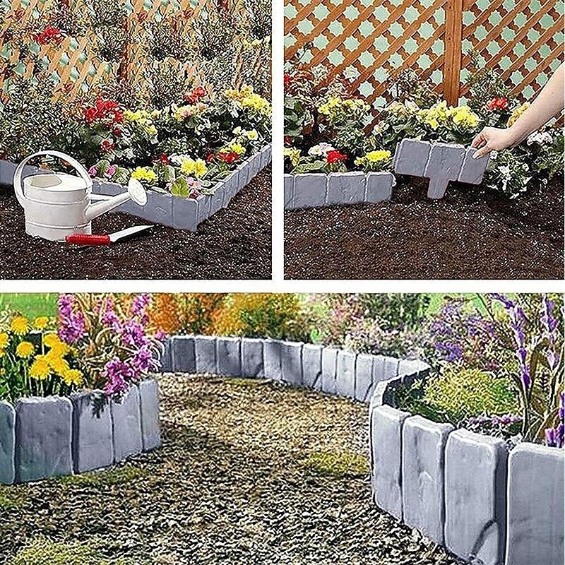 5pcs Lawn Edging Plastic Stone Look Garden Border Polypropylene Flower Bed Border Palisade Garden Decorative4