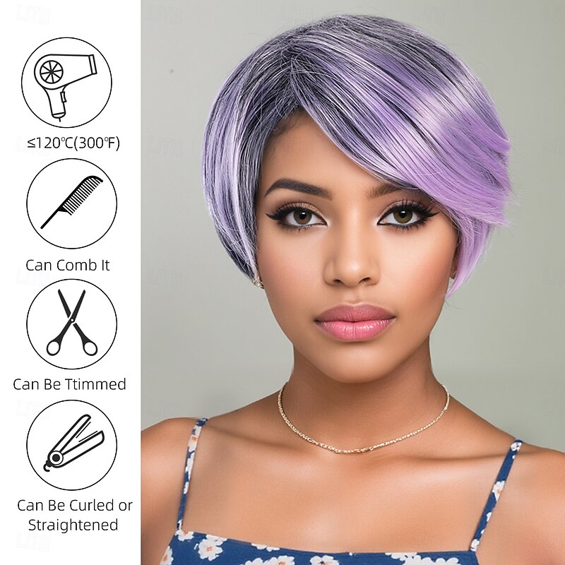 Synthetic Wig kinky Straight Natural Straight Layered Haircut Asymmetrical Machine Made Wig 10 inch A1 Synthetic Hair Women's Classic Color Gradient Highlighted / Balayage Hair Multi-color3