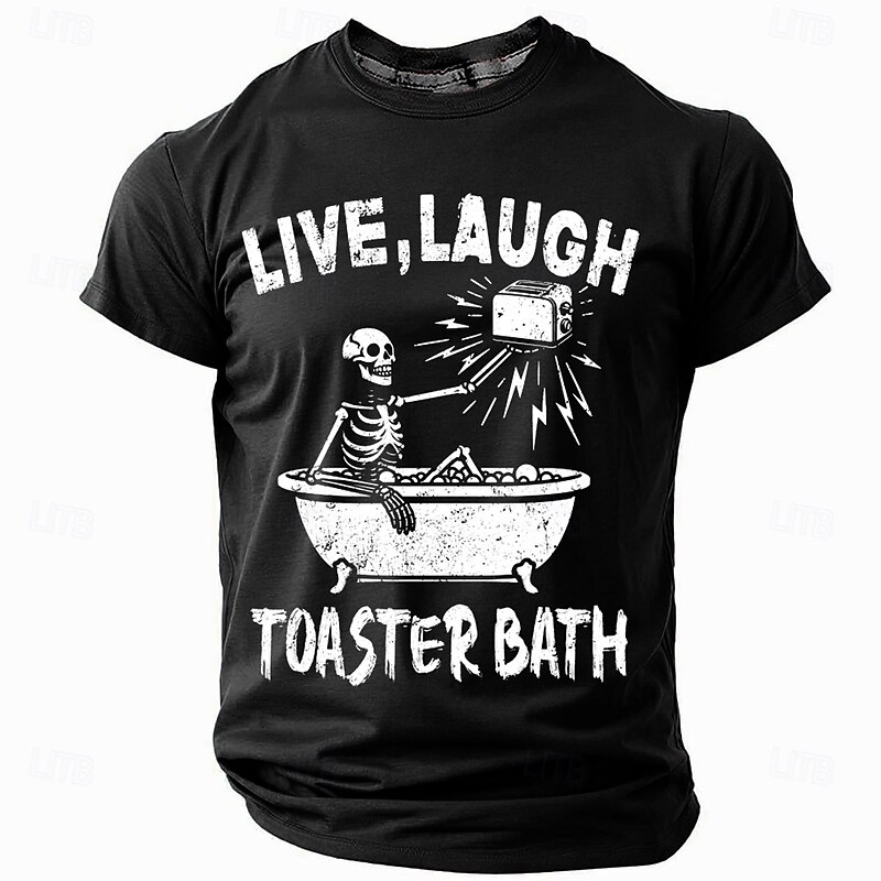 Live Laugh Toaster Bath Skeleton Men's Funny Graphic T-Shirt Short Sleeve Red4