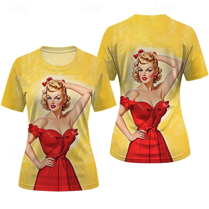 T-shirt Retro Poster Retro Girl Graphic For Women's Adults' Masquerade 3D Print Vacation Party