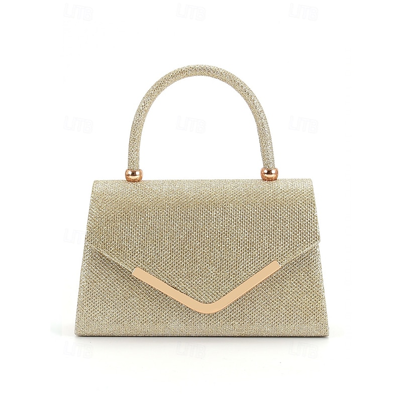 Women's Glitter Evening Clutch Bag with Chain Strap – Elegant Structured Top Handle Purse for Weddings, Cocktail Parties and Formal Events