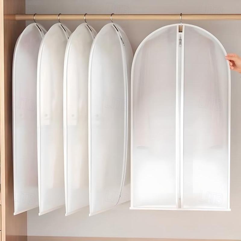 5 Pack Space Saving Hanging Garment Bags with Self Compression Zipper, Dust Cover for Coats Down Jackets, Closet Clothes Organizer with Clear Window