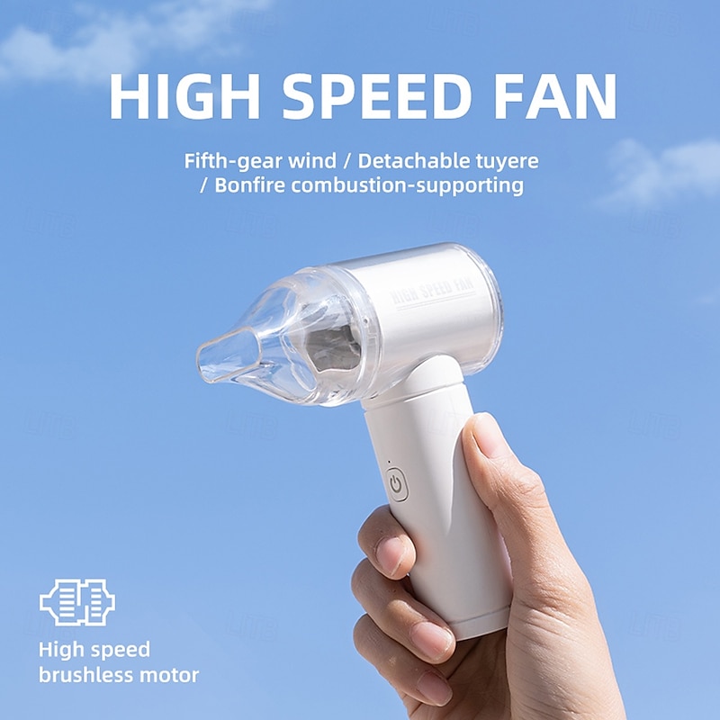 High-Speed Handheld Fan – 5-Speed Adjustable Wind, Detachable Nozzle, Combustion-Supporting, Type-C Charging, Portable Brushless Motor Fan for Outdoor and Summer Cooling