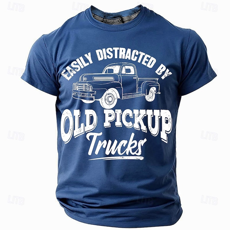 Mens Short Sleeve Graphic T-Shirt: Easily Distracted By Old Pickup Trucks Enthusiast Tee3